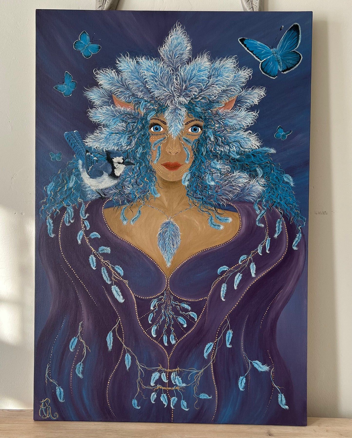Original Painting ‘Rae’ - Humanoid Blue Avian