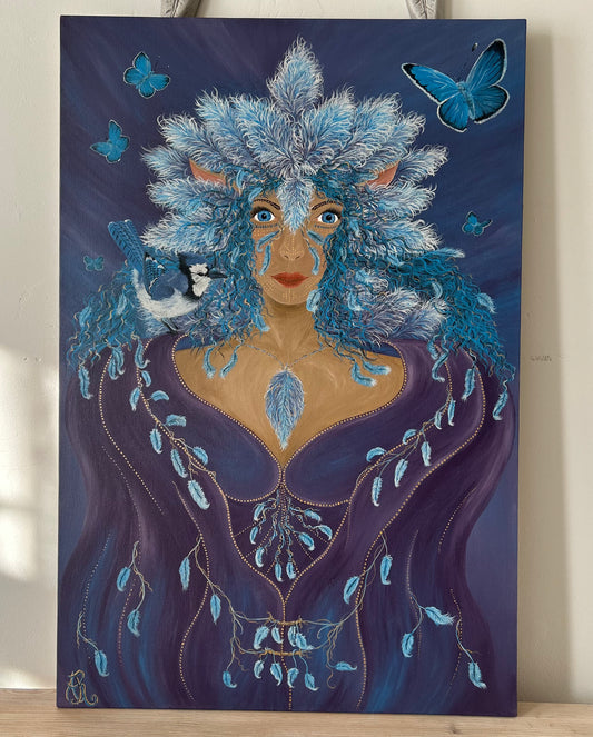 Original Painting ‘Rae’ - Humanoid Blue Avian - Galactic Elemental