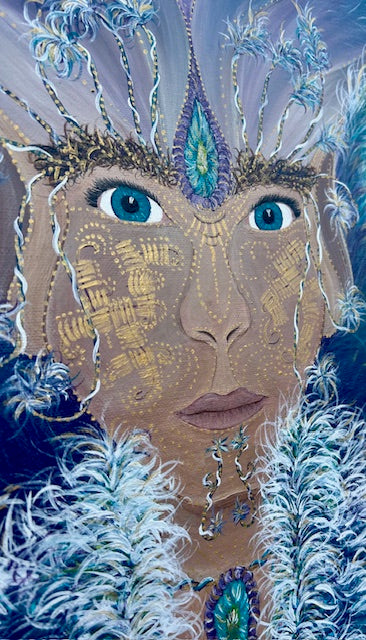 Original Painting ‘Raja’ - Humanoid Blue Avian - Galactic Elemental