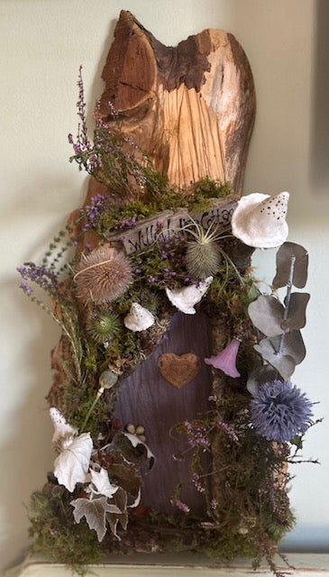 Willow Wisp Cottage, handmade hanging elemental door, would you like to make something like this? Then book onto one of my workshops, all you need to bring is a little imagination.