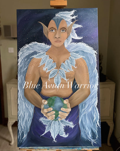 Original Painting Blue Avian Kahbah – Warrior of Peace & Protection